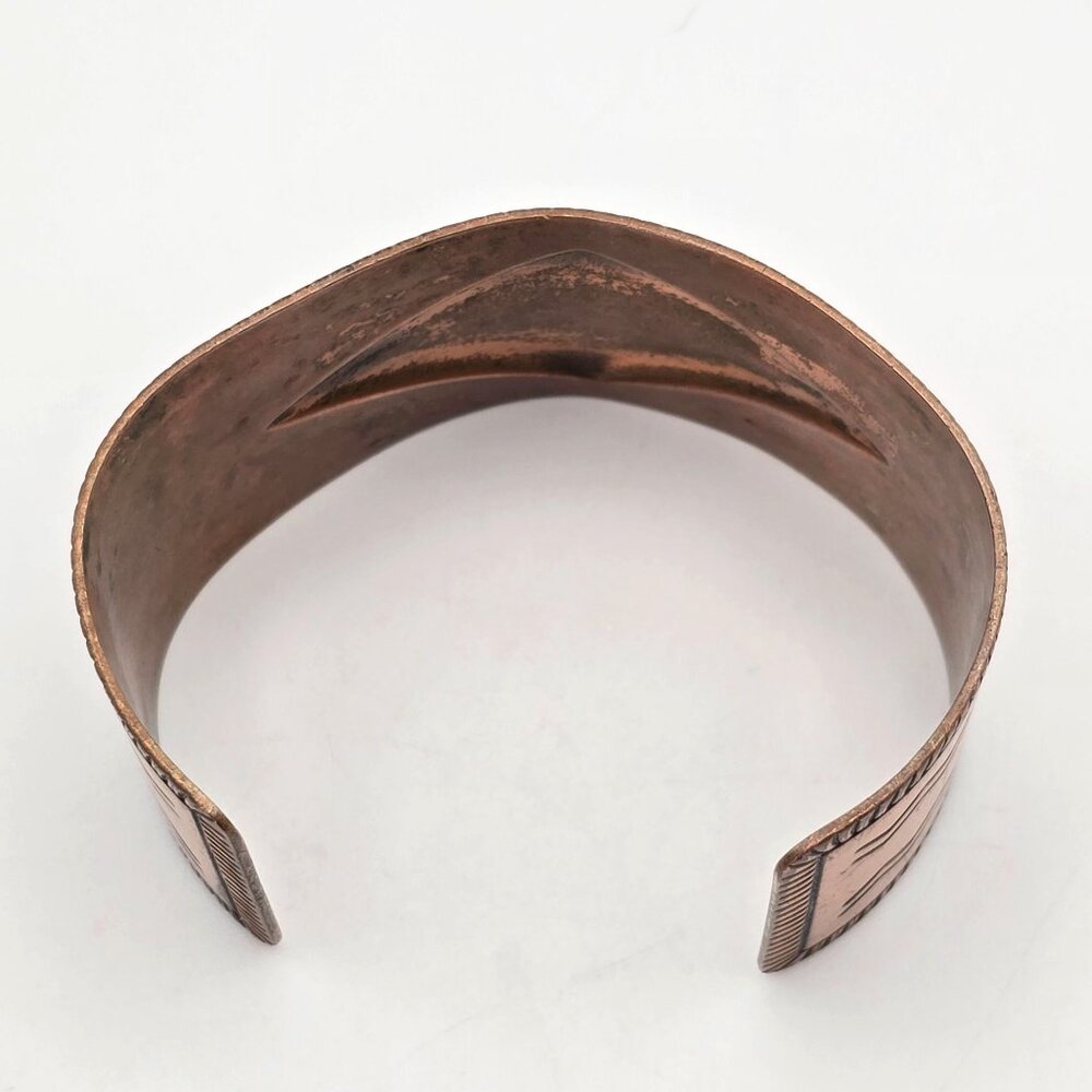 VTG Bell Trading Post Wide Copper Cuff Bracelet 6.5" Stamped Design Southwestern - Picture 5 of 7